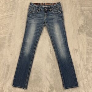 Rock Revival Jeans Womens 28x31 Pat Easy Straight Low Rise Stretch Blue Grunge‎